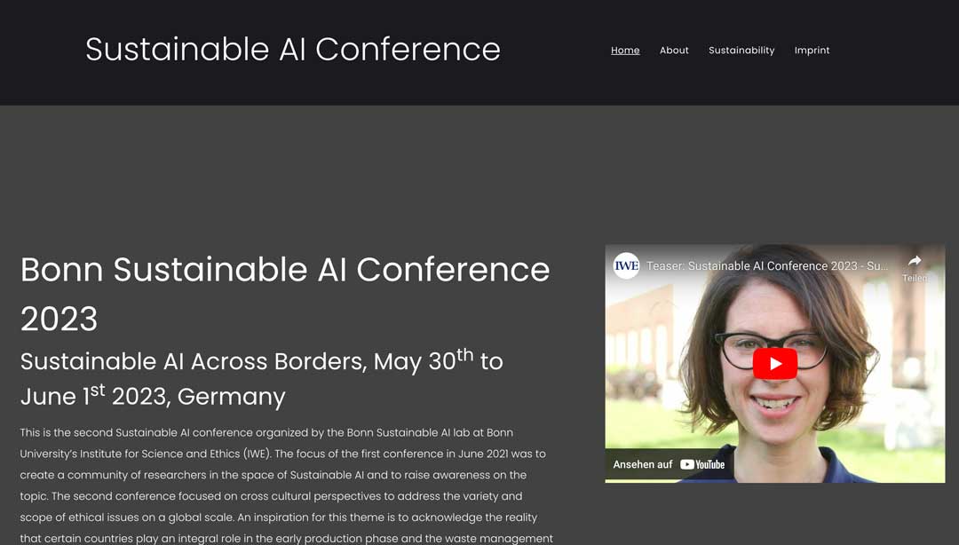 Bonn Sustainable AI Conference 2023<br />
Sustainable AI Across Borders, May 30th to June 1st 2023, Germany