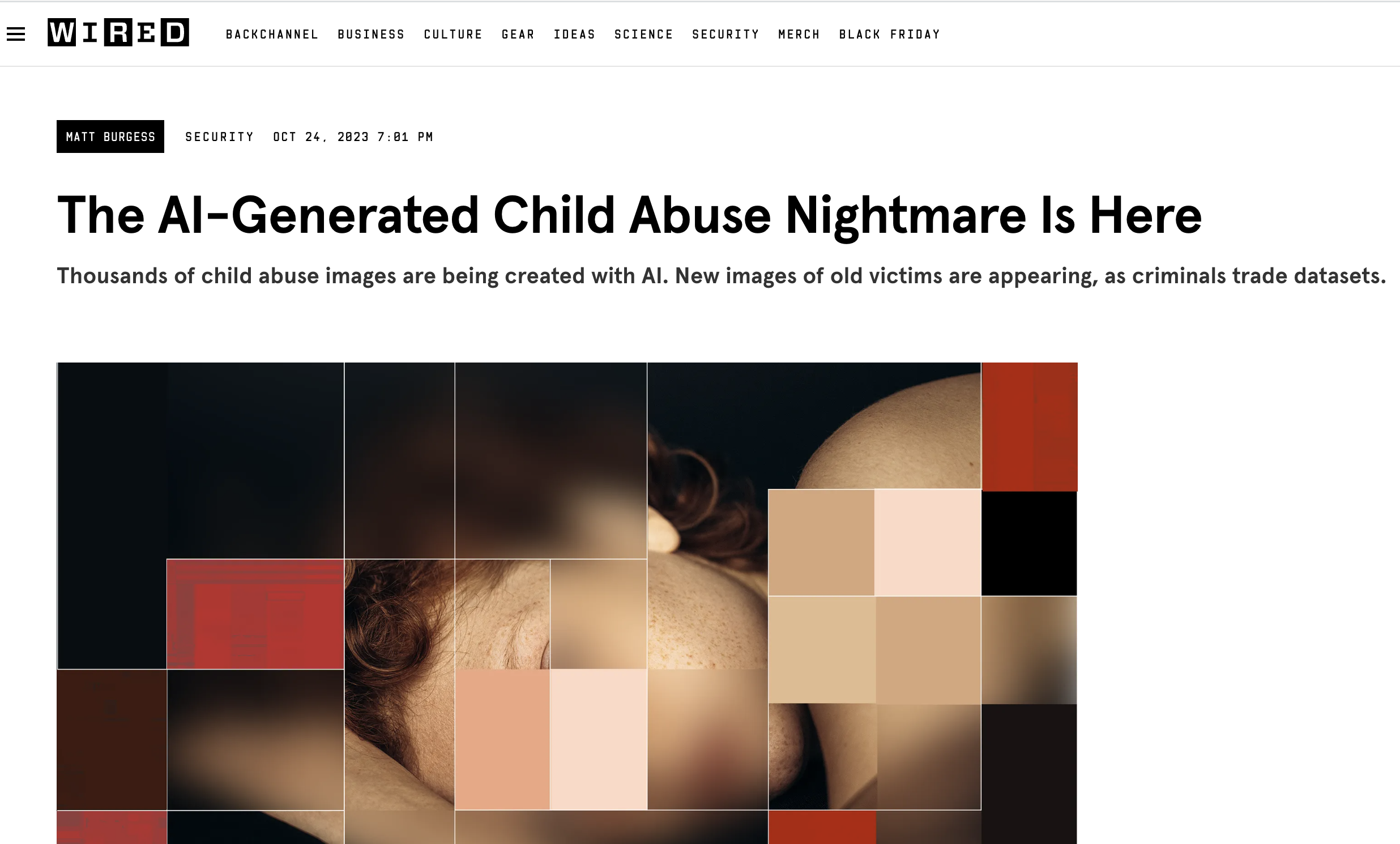 Zensiertes Bild, das die ernste und dunkle Realität von mit KI generierten Missbrauchsbildern thematisiert und die Dringlichkeit der Prävention unterstreicht.